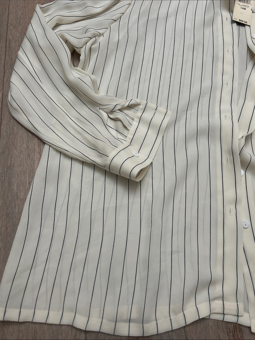 Charter Club Silk Cream Button-Down Shirt with black Pinstripes size 14 W - Picture 3 of 15